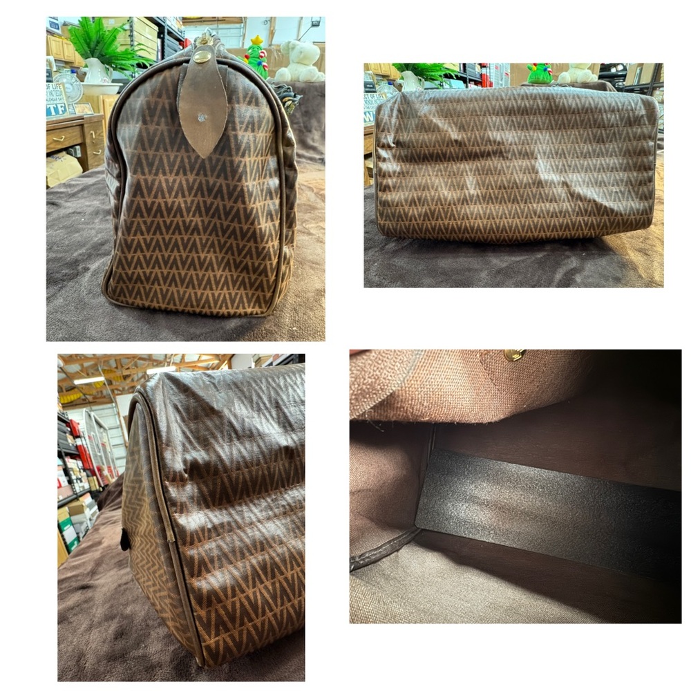 Valentino Brown Patterned satchel Handbag with V Logo - Picture 8 of 9